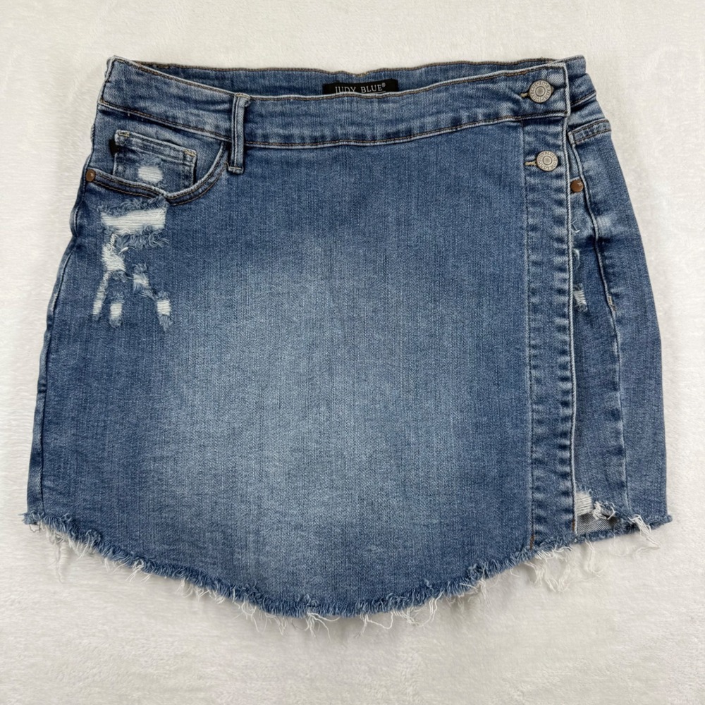 Judy Blue Distressed Medium Blue Denim Skort